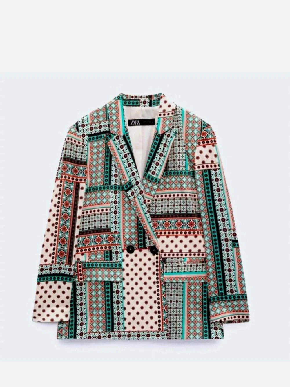 ZARA Retro Patchwork Printed Multicolor Satin-Effect Blazer and matching pants - Picture 7 of 10